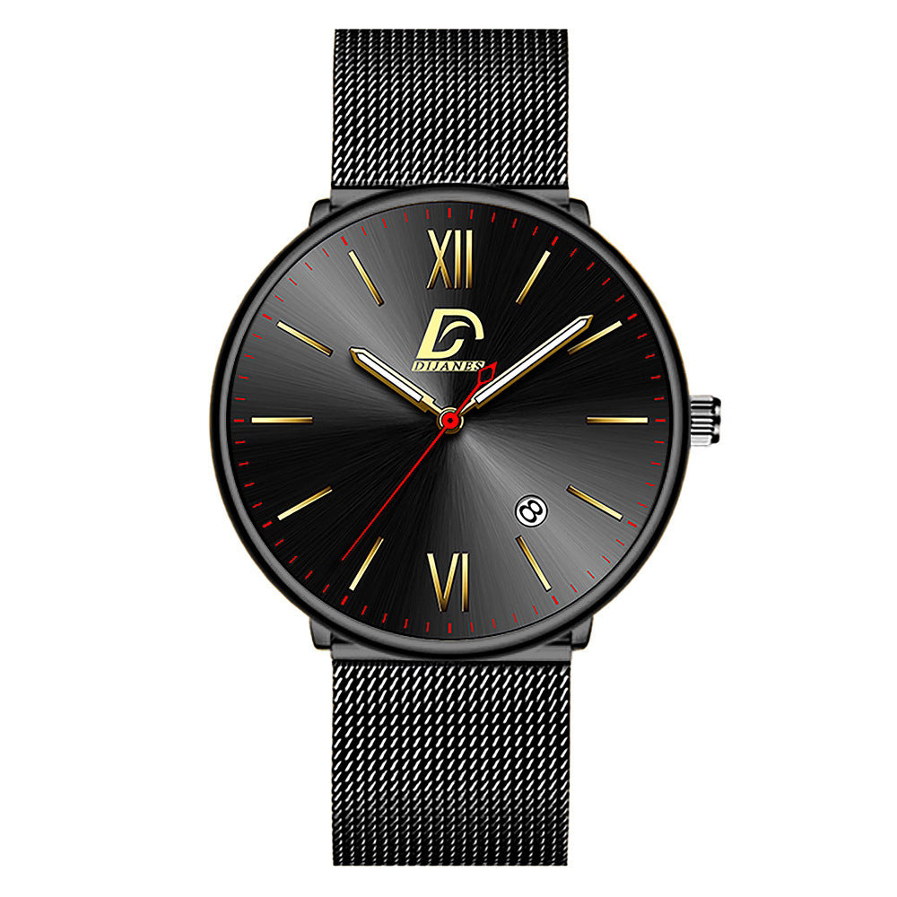 Men's Stainless Steel Calendar Watch Korean Version