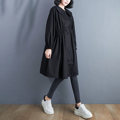 Ladies Loose Mid-length Doll Collar Pleated Shirt