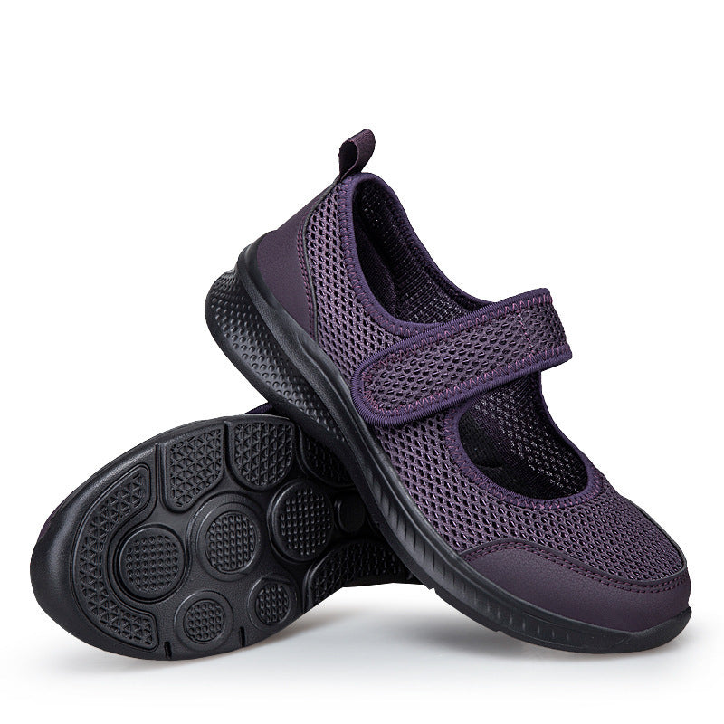 Low-top Thick Bottom Hollow Buckle Casual Mesh Shoes For The Old