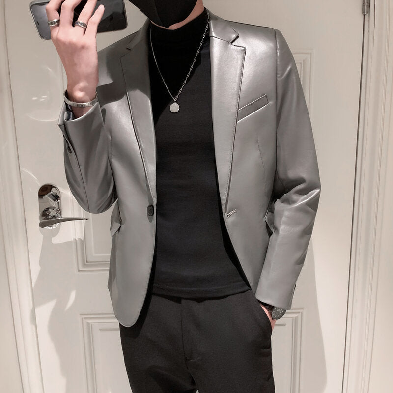 Leather Jacket Korean Slim PU Leather Jacket Jacket Men