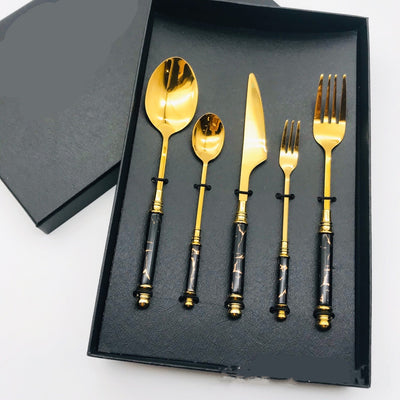 Stainless Steel Gilded Tableware With Ceramic Handle
