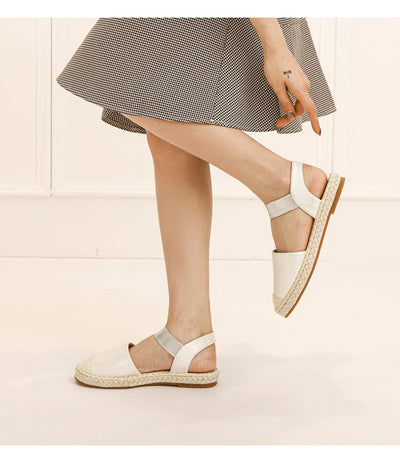 Soft soled Straw Woven Plus Size Shoes, One-legged Lazy Sandals