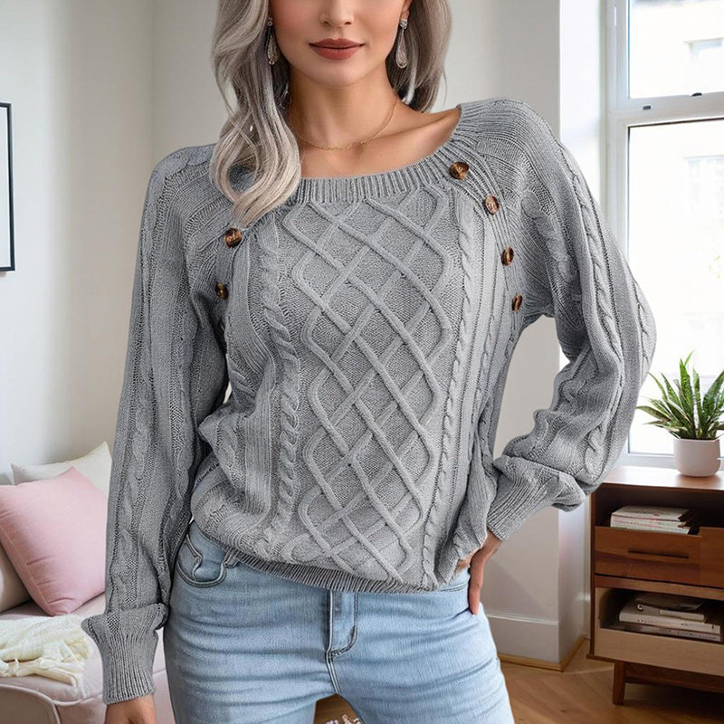 Women's Solid Color Casual Square Neck Button-Detail Knit Top -