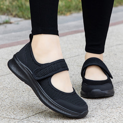 Low-top Thick Bottom Hollow Buckle Casual Mesh Shoes For The Old