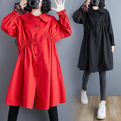 Ladies Loose Mid-length Doll Collar Pleated Shirt