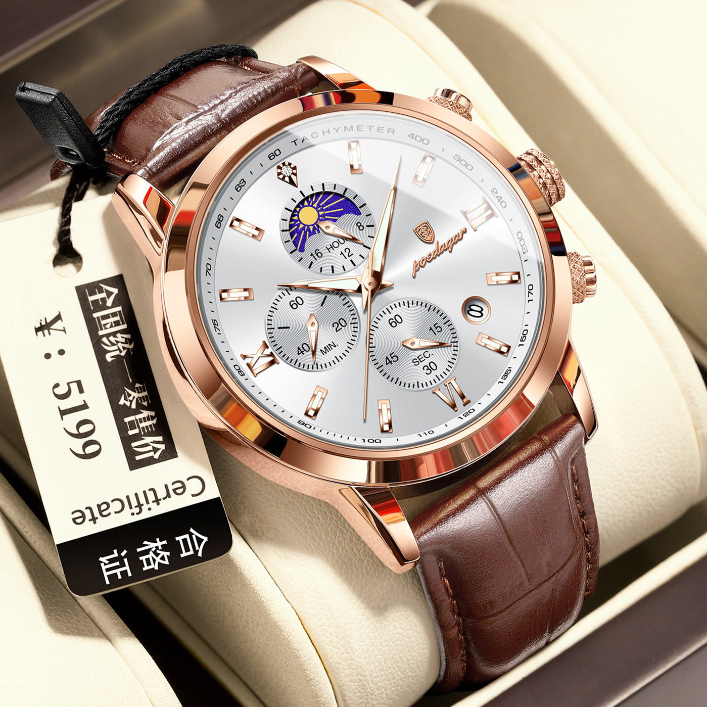 Multi-Function Sports Timing Moon Phase Men's Watch