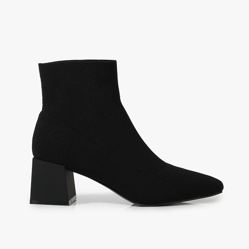 All-match Stretch Knitted High Heel Solid Color