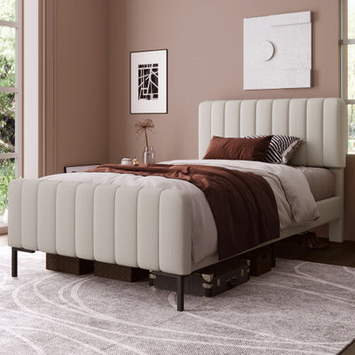 Linen Bed Frame With Slatted Frame
