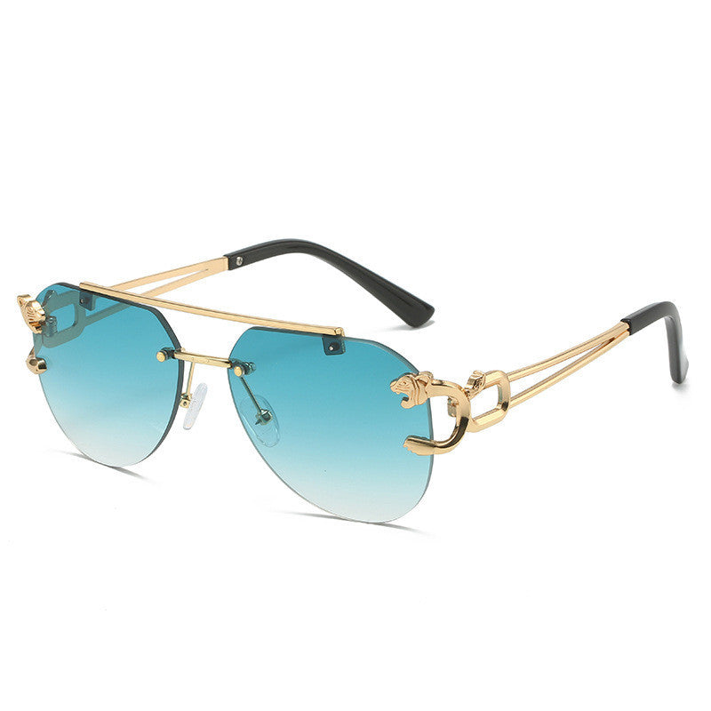 Rimless Leopard Head Sunglasses Women Men's Double Beam Personality