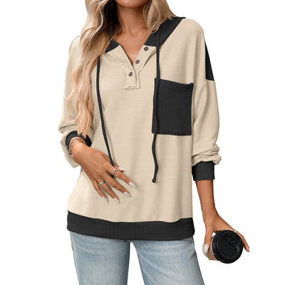 Women's Contrast Color Twist Strip Hooded Sweater