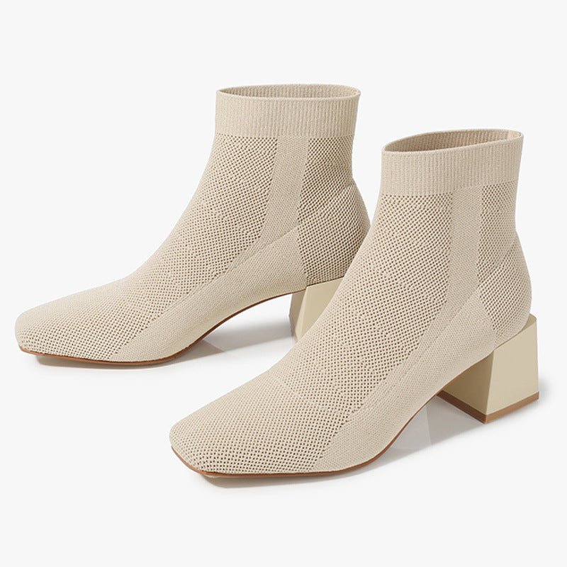 All-match Stretch Knitted High Heel Solid Color