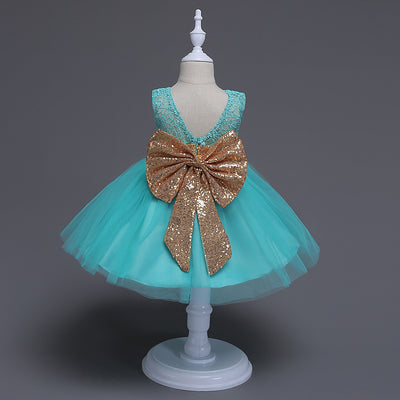 The summer and sequins big bow skirts and sleeveless dress baby child lace princess skirt dress