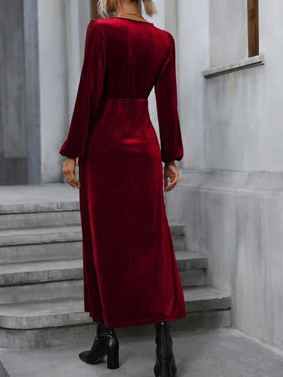 European And American Women's Clothing Party Velvet Mid-length Dress