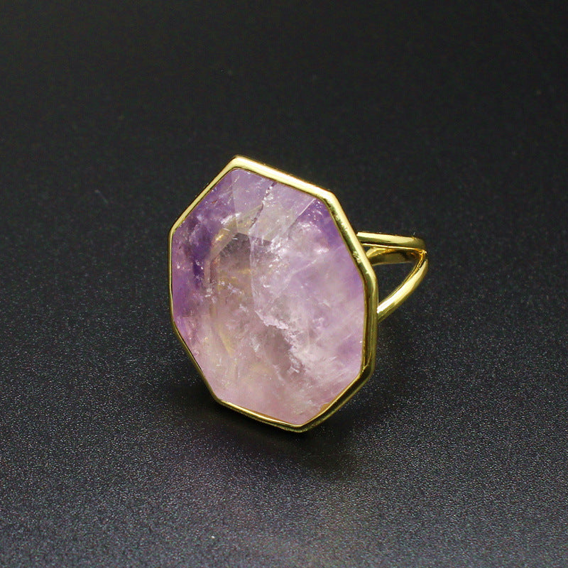 Crystal Ornament Natural Stone Polygon Exaggerated Big Ring