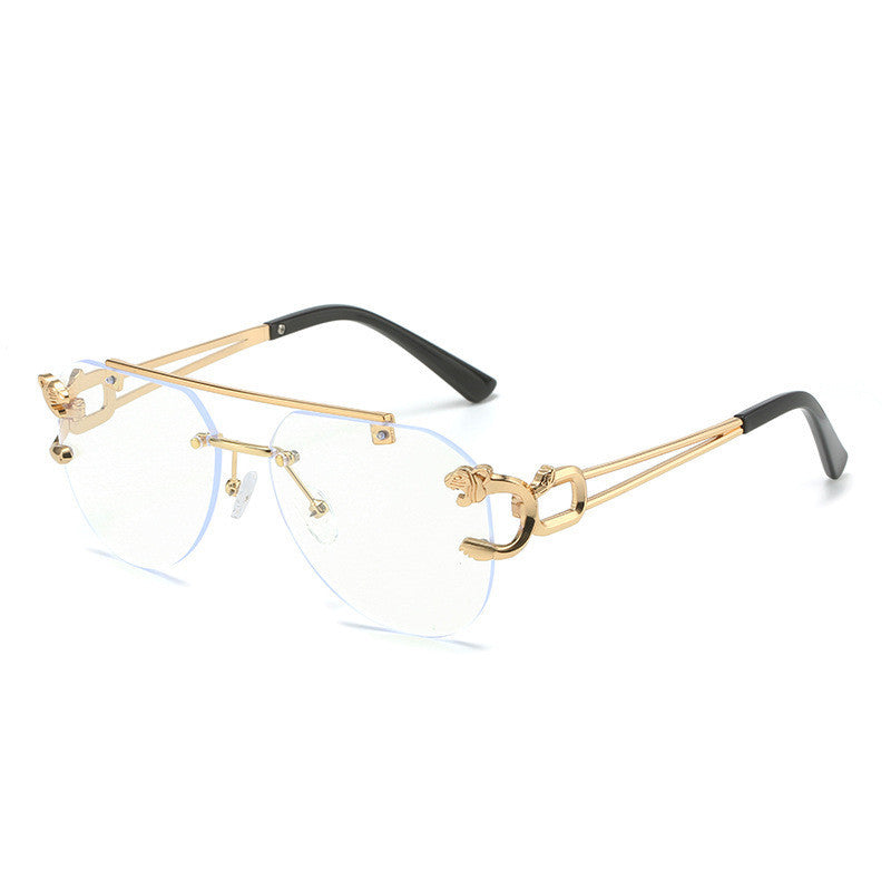 Rimless Leopard Head Sunglasses Women Men's Double Beam Personality
