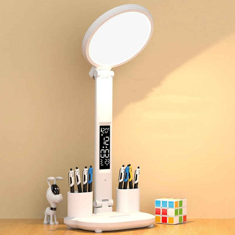 LED Clock Table Lamp USB Chargeable Dimmable Desk Lamp