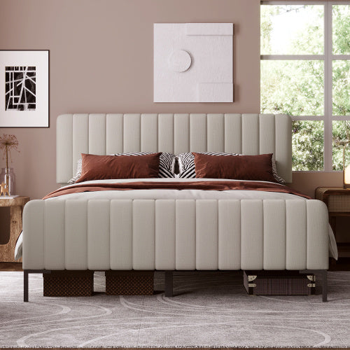 Linen Bed Frame With Slatted Frame