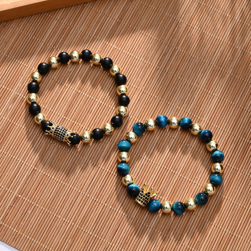 Crown Bracelet Copper Micro-inlaid Zircon Tiger Eye Stone Agate