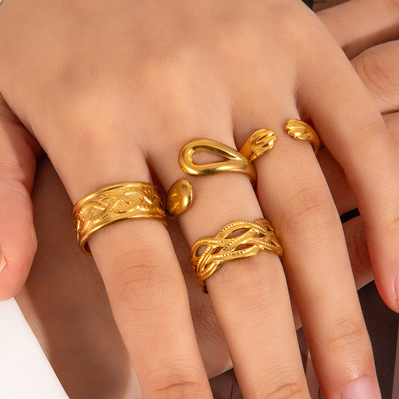 French Retro Titanium Steel Ring Golden