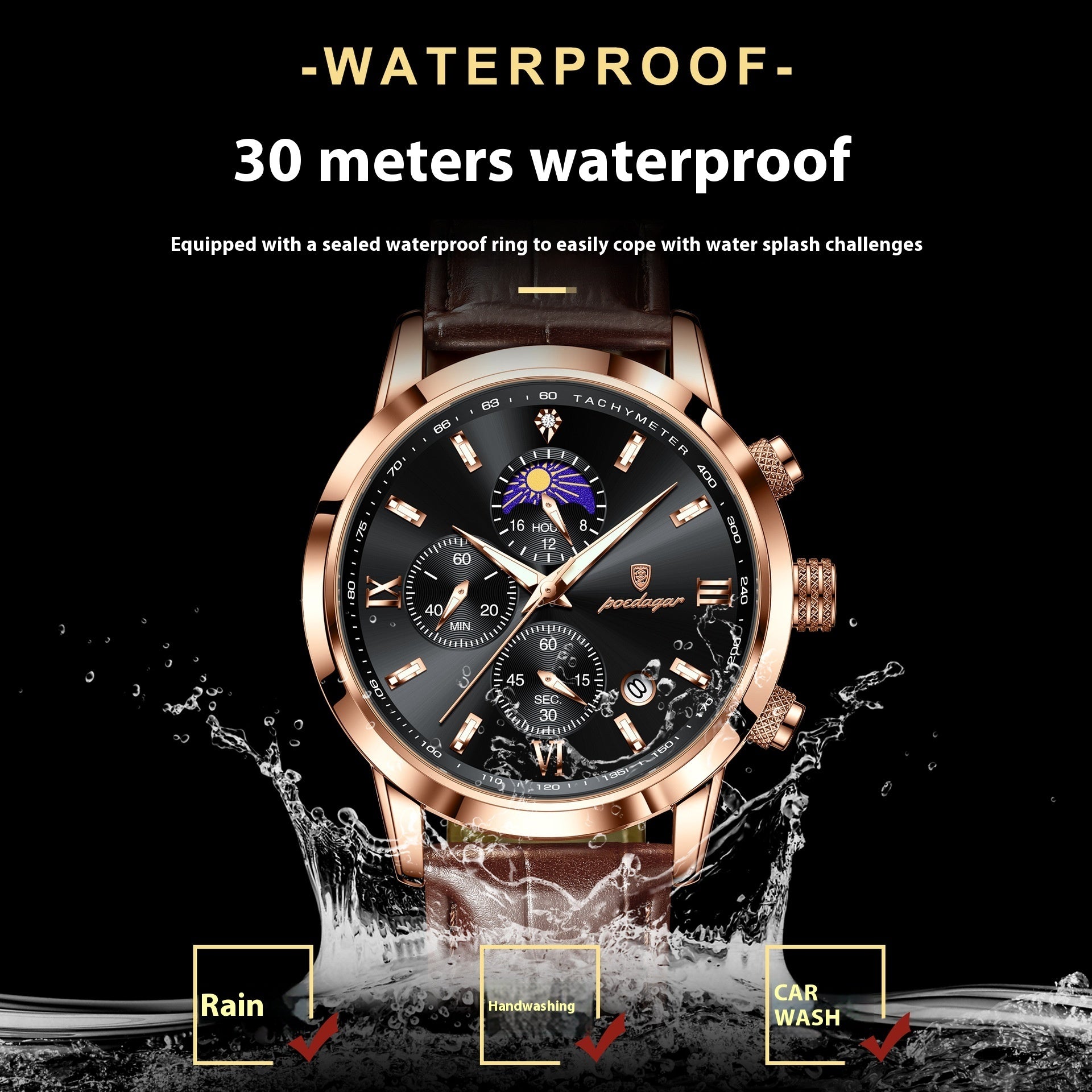 Multi-Function Sports Timing Moon Phase Men's Watch