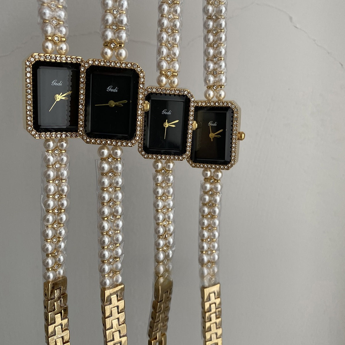 Silver Black Square Pearl Bracelet Diamond