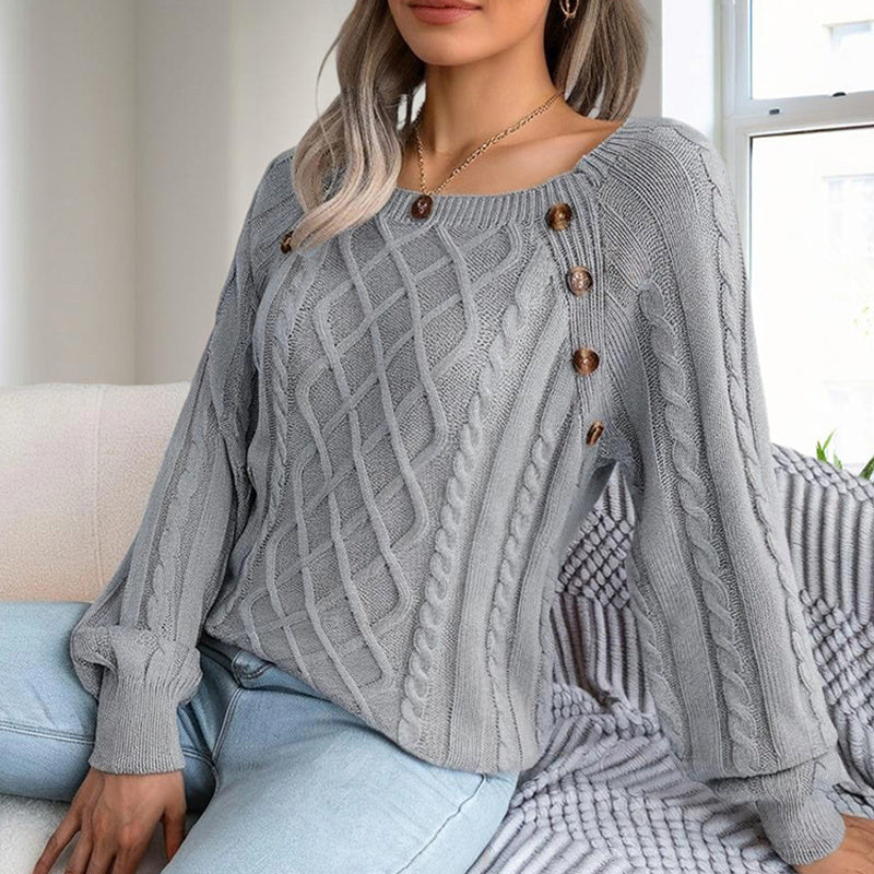 Women's Solid Color Casual Square Neck Button-Detail Knit Top -