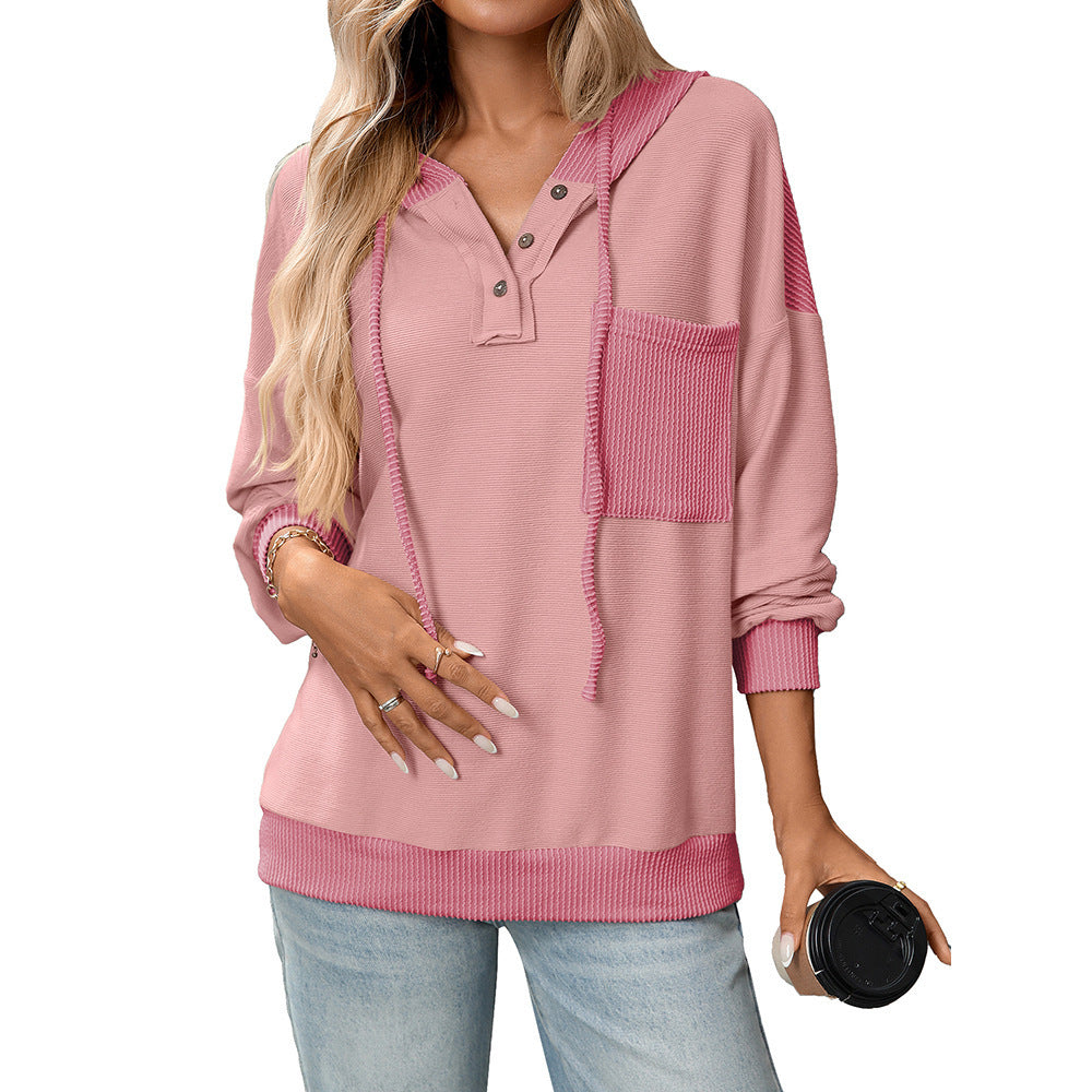 Women's Contrast Color Twist Strip Hooded Sweater