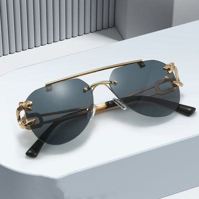 Rimless Leopard Head Sunglasses Women Men's Double Beam Personality