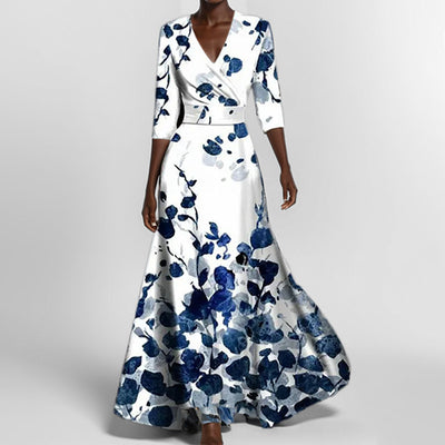 Fashion Print Half-sleeve V-neck Dress Temperament Slim Tight Waist Dresses For Women