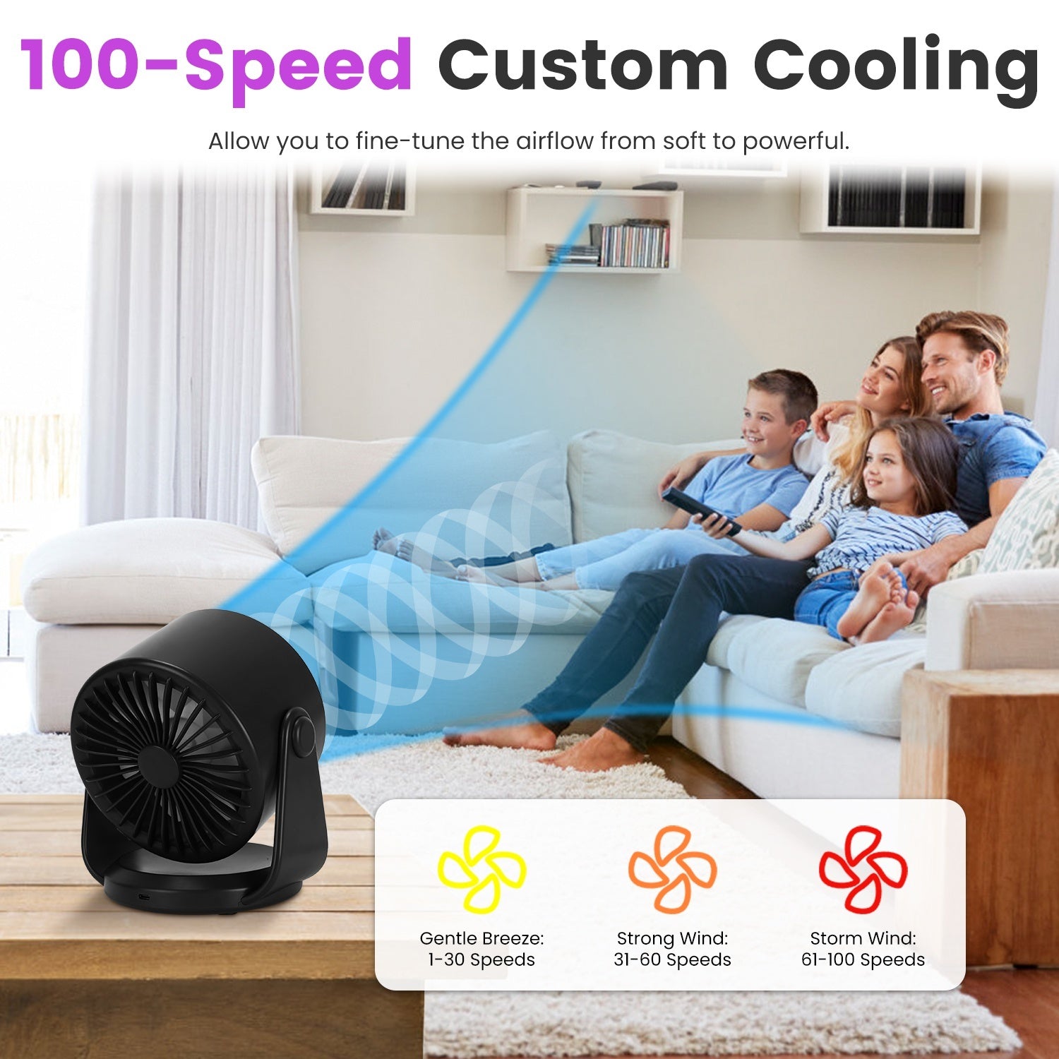 1Pc Desk Fan Battery Operated Wall Mounted Fan