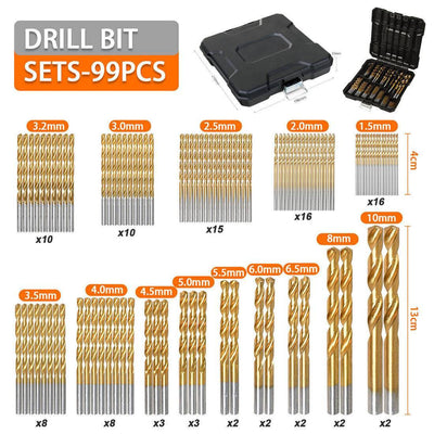 99X Titan HSS Spiralbohrer Stahl Bohrer Satz Werkzeug Set Metallbohrer 1.5-10mm