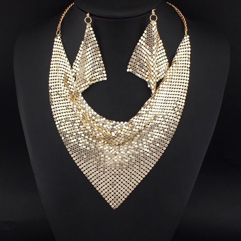 Oumei Liang Sequin Silk Scarf Design Collar Necklace Eardrops Suit