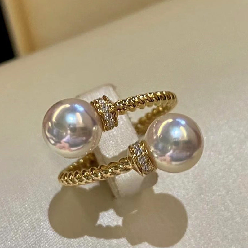 Simple Twist Double Beads Adjustable Ring