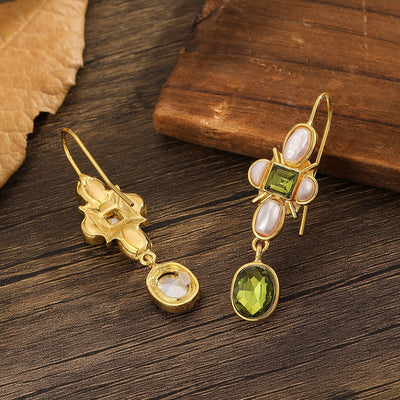 New Retro Geometric Personalized Green Crystal Earrings