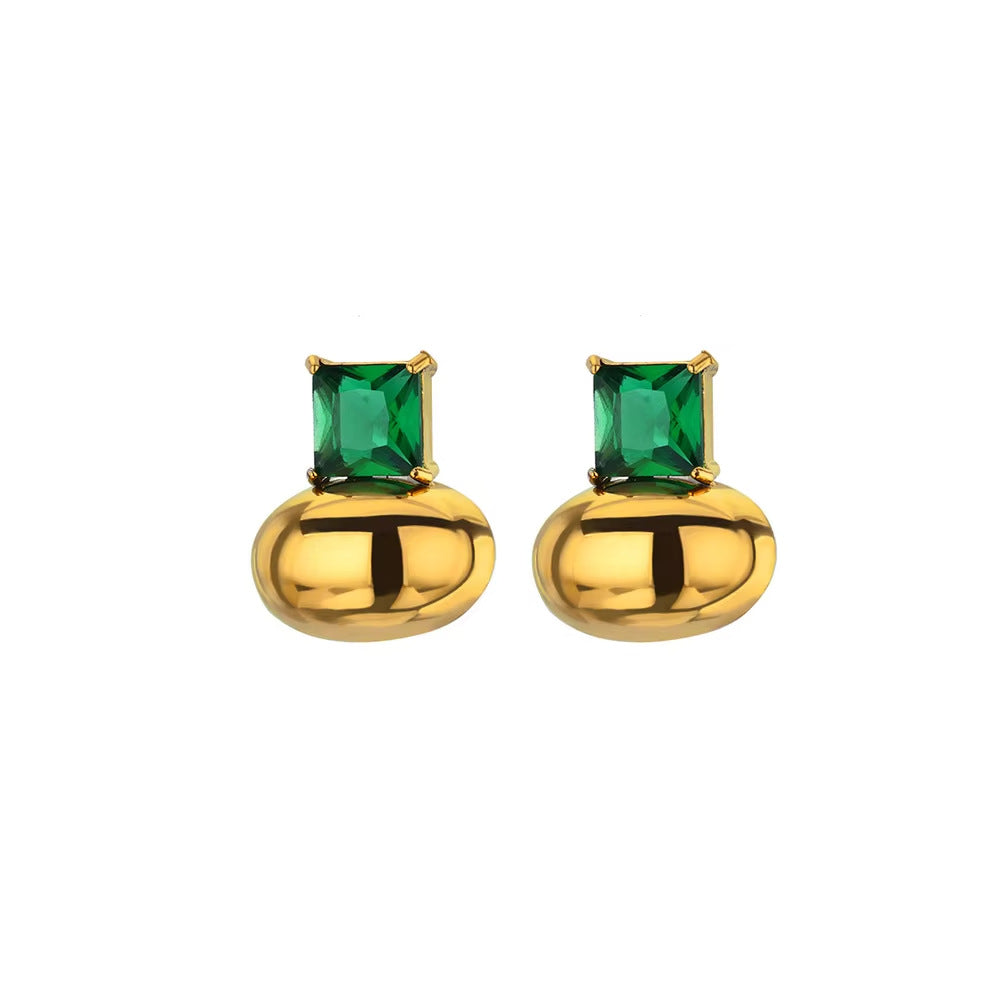 Convex Heart-shaped Inlaid Beads Light Luxury Earrings