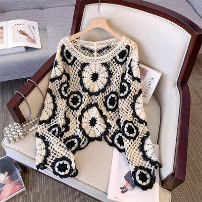 Ankela Red French Crocheted Hollow Sweater