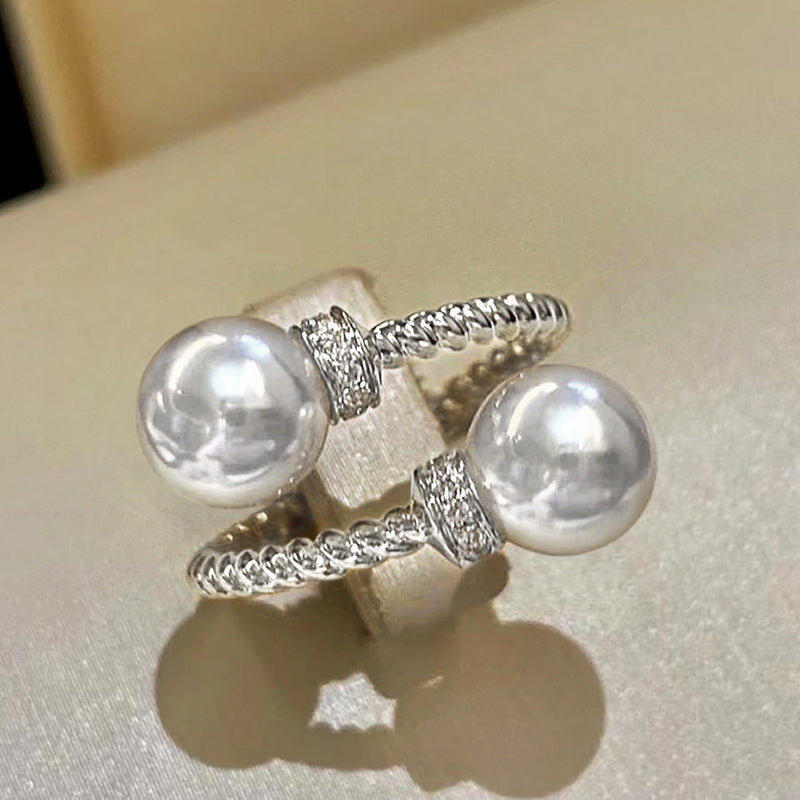Simple Twist Double Beads Adjustable Ring