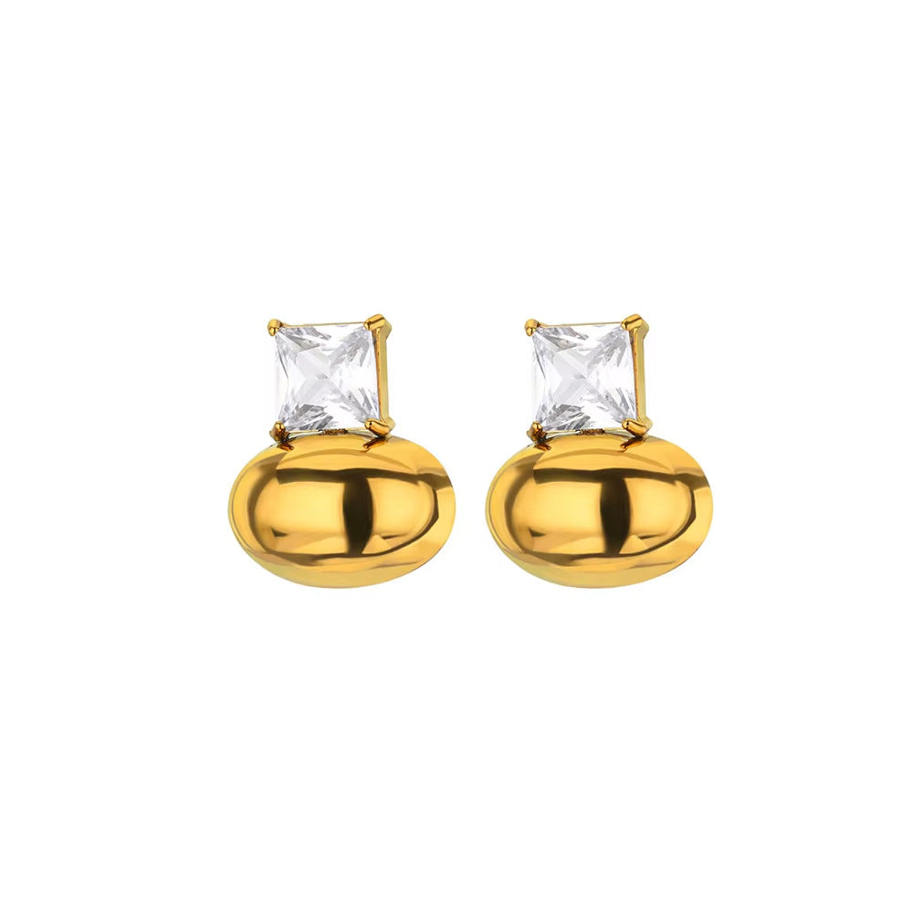 Convex Heart-shaped Inlaid Beads Light Luxury Earrings