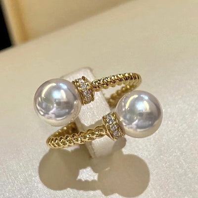 Simple Twist Double Beads Adjustable Ring