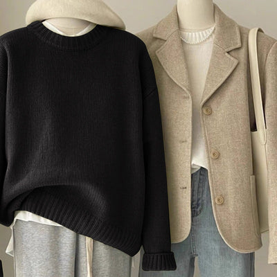 Retro Dark Green Sweater For Women Autumn And Winter Loose