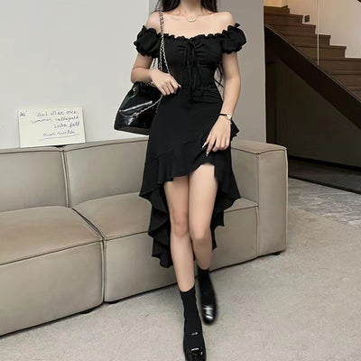 Ruffled Irregular Dress Women's Off-shoulder Waist-tight Sexy