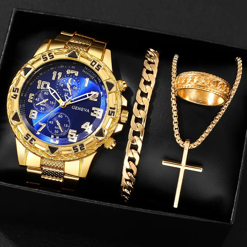 Blue Light Glass High Sense Men's Business Watch Ornament 4-piece Set