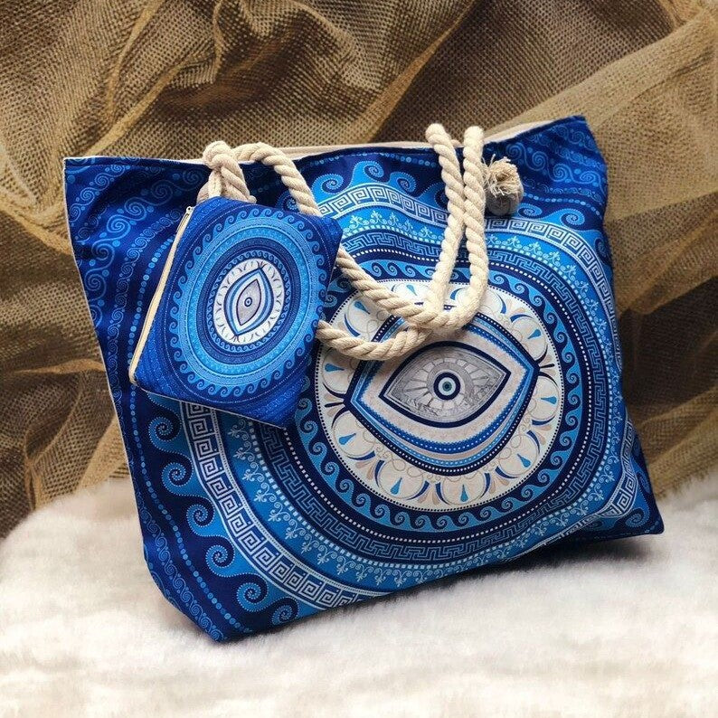 Devil's Eye Women's Cotton Portable Large Capacity Seaside Shoulder Bag