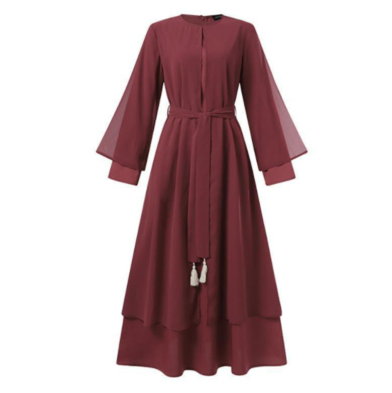 Leisure Loose Plus Size Crew Neck Belt Dress
