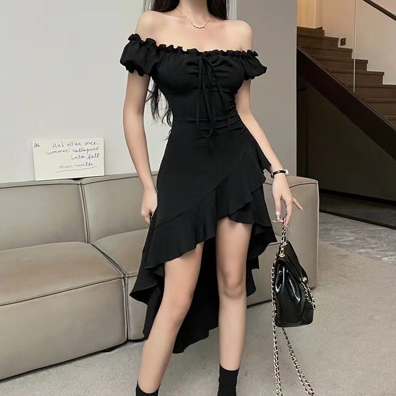Ruffled Irregular Dress Women's Off-shoulder Waist-tight Sexy