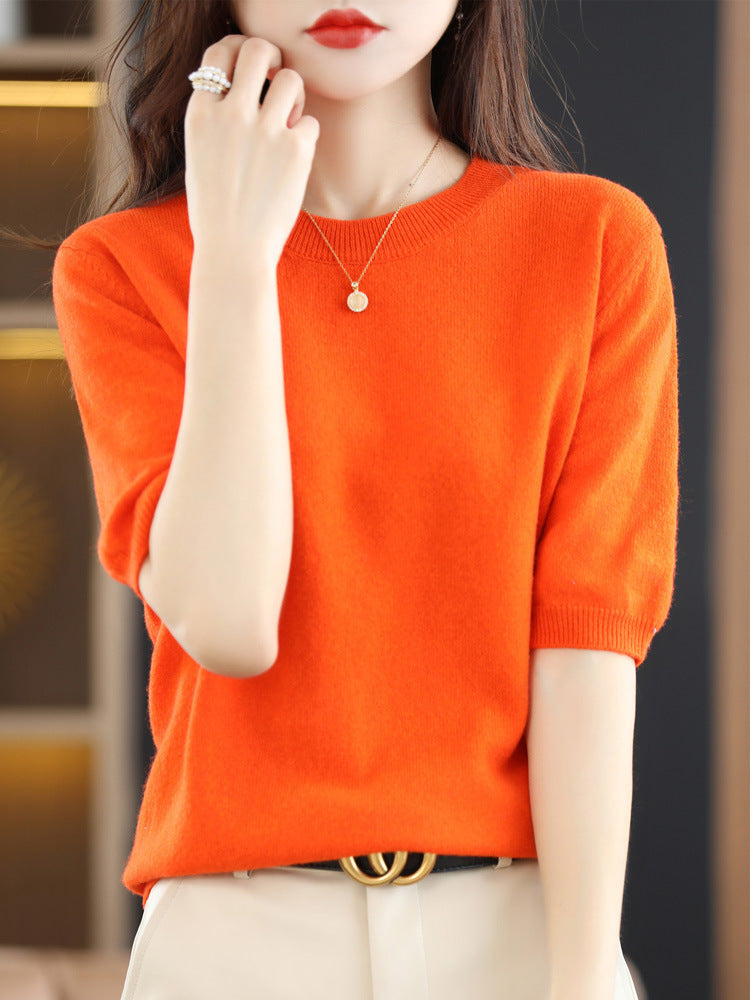 Knitted Short Sleeve Loose T-shirt Inner Wear Sweater Non-cashmere Bottoming Shirt