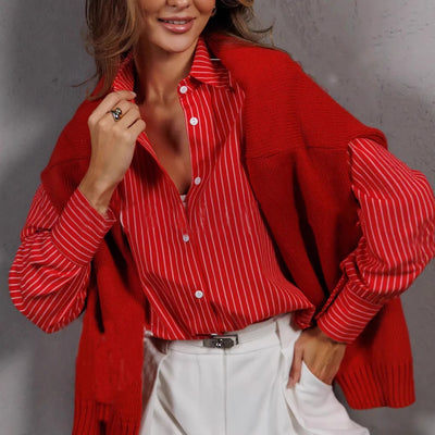 Women's Plus Size Striped Work Casual Long Sleeve Shirt