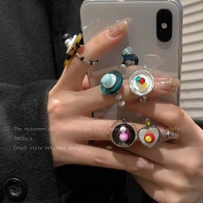 Multi-Element Vintage Beaded Ring For Women Trendy Light Luxury Minority Design