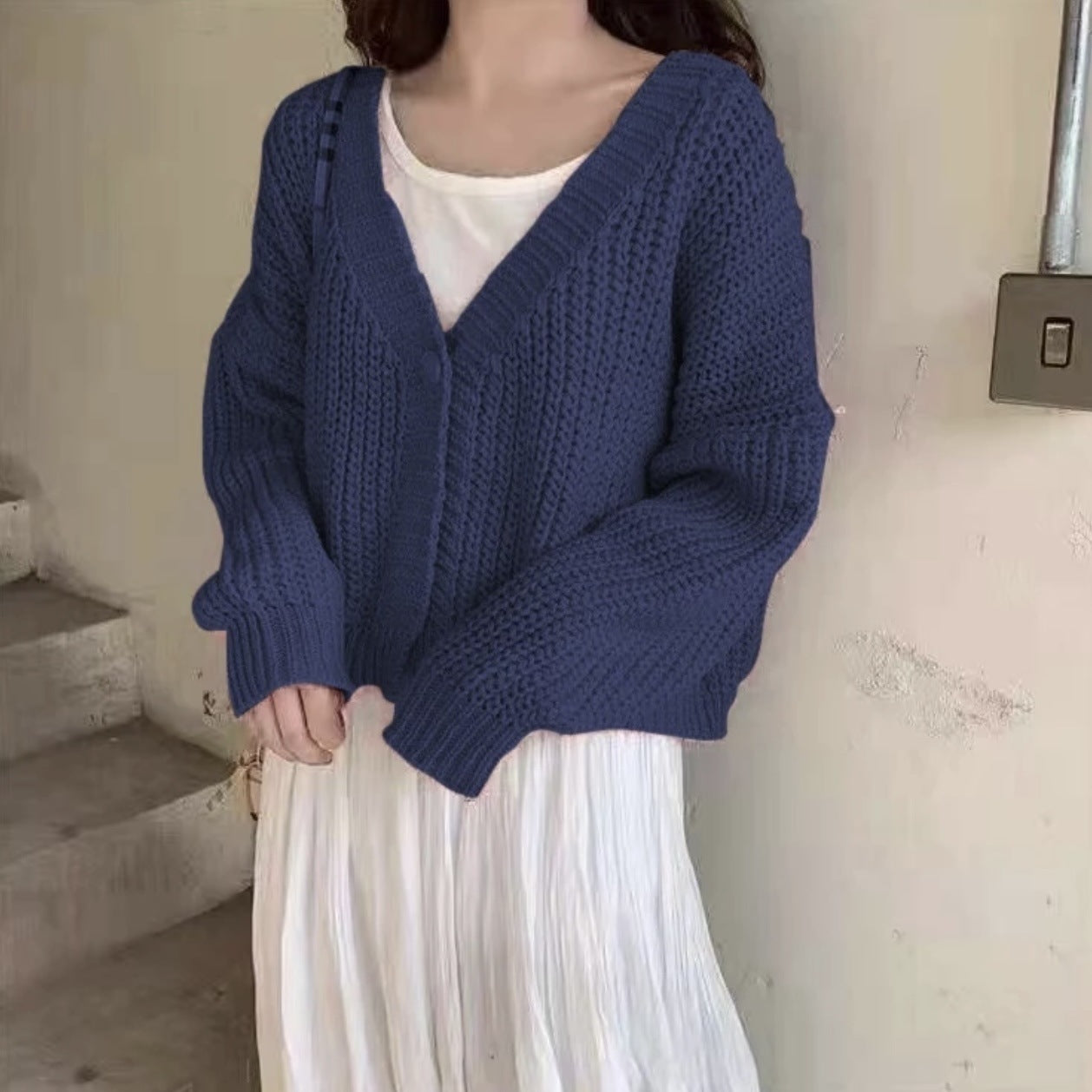 College Style Girls' Tops Loose Outer Wear Short Knitted Cardigan Sweater