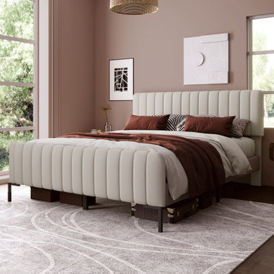 Linen Bed Frame With Slatted Frame